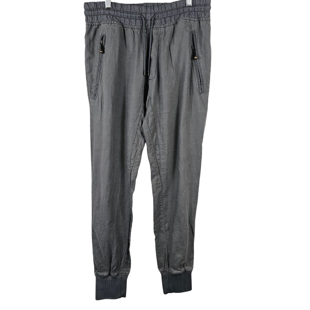 Zara Man Jogger Pants Mens L Gray Linen Blend Black Tag Drawstring Cuffs